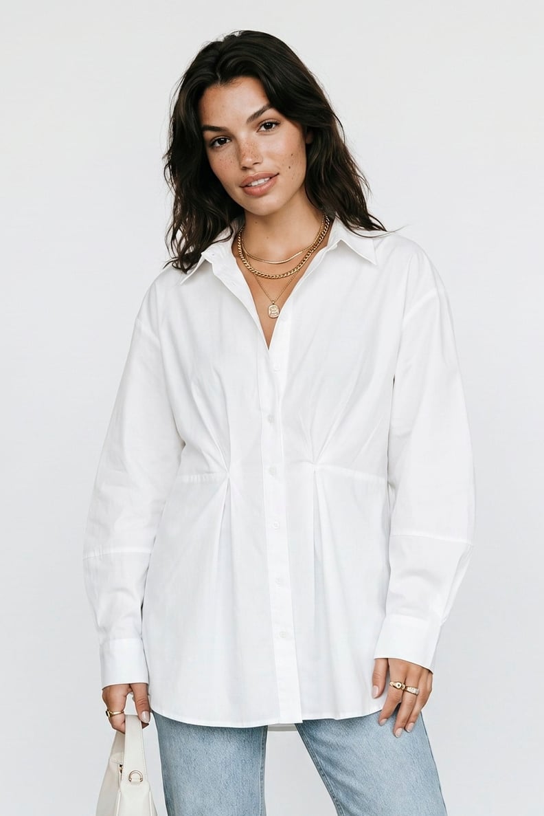 Camasa Oversized Alba cu Cusatura Plisata